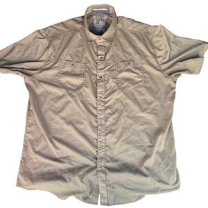 Kuhl Mens XL Short Sleeve Snap Front Shirt Tan Green Khaki Mountain Grown Hiking